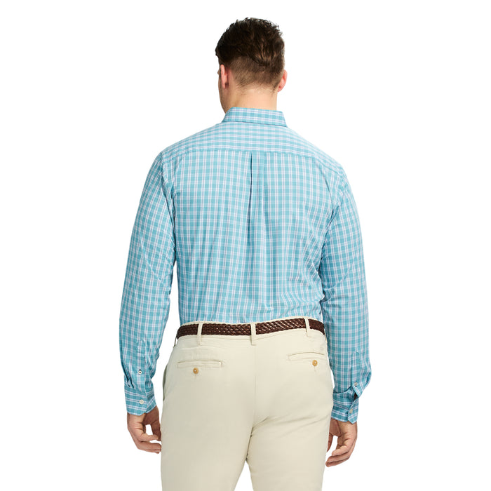 Izod BIG & TALL PERFORMANCE COMFORT LONG SLEEVE PLAID BUTTON DOWN SHIRT - ADRIATIC BLUE