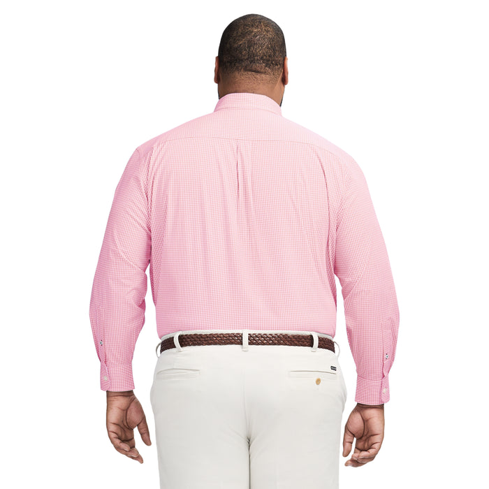 Izod BIG & TALL PERFORMANCE COMFORT LONG SLEEVE PLAID BUTTON DOWN SHIRT - PINK CARNATION