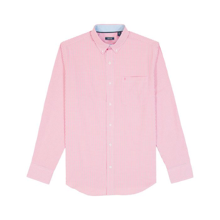 Izod BIG & TALL PERFORMANCE COMFORT LONG SLEEVE PLAID BUTTON DOWN SHIRT - PINK CARNATION