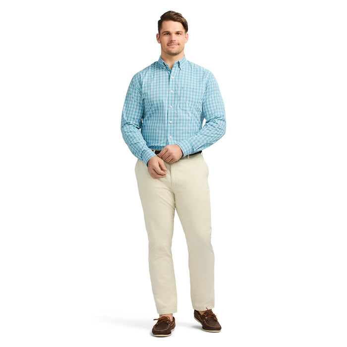 Izod BIG & TALL PERFORMANCE COMFORT LONG SLEEVE PLAID BUTTON DOWN SHIRT - ADRIATIC BLUE