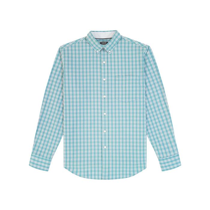 Izod BIG & TALL PERFORMANCE COMFORT LONG SLEEVE PLAID BUTTON DOWN SHIRT - ADRIATIC BLUE