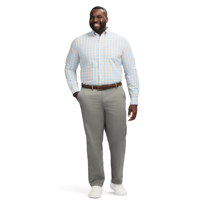 Izod BIG & TALL PERFORMANCE COMFORT LONG SLEEVE PLAID BUTTON DOWN SHIRT - ALMOND CREAM