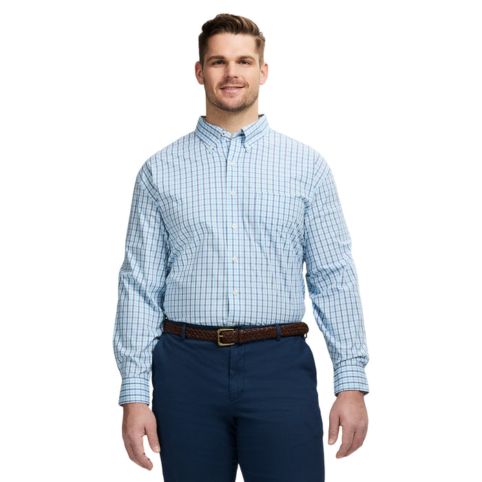 izod BIG & TALL PERFORMANCE COMFORT LONG SLEEVE PLAID BUTTON DOWN SHIRT - ATOMIZER