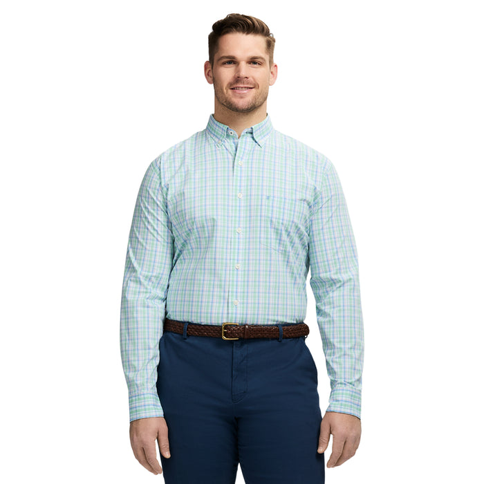 izod BIG & TALL PERFORMANCE COMFORT LONG SLEEVE PLAID BUTTON DOWN SHIRT - BIRDS EGG GREEN