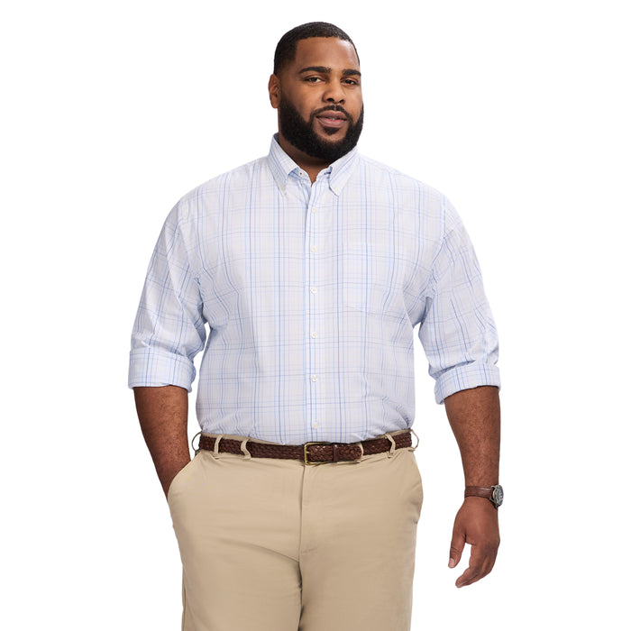 izod BIG & TALL PERFORMANCE COMFORT LONG SLEEVE PLAID BUTTON DOWN SHIRT - BRIGHT WHITE