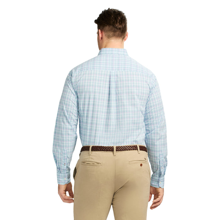 Izod BIG & TALL PERFORMANCE COMFORT LONG SLEEVE PLAID BUTTON DOWN SHIRT - CRYSTAL BLUE