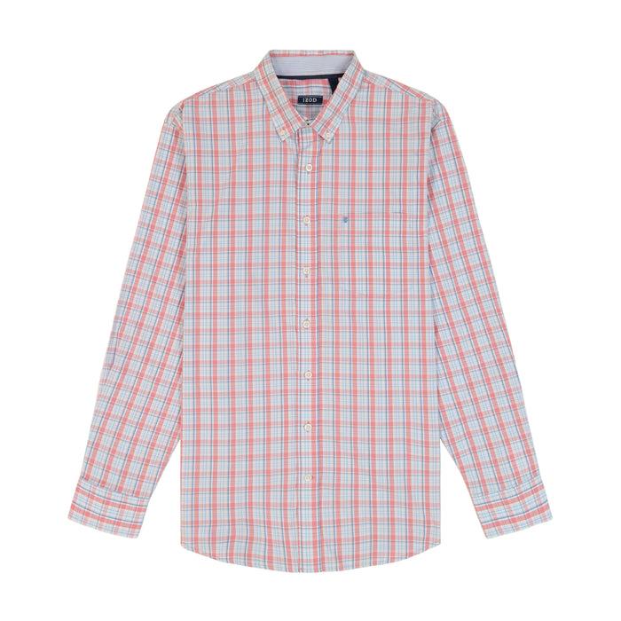 Izod BIG & TALL PERFORMANCE COMFORT LONG SLEEVE PLAID BUTTON DOWN SHIRT - MAUVEGLOW