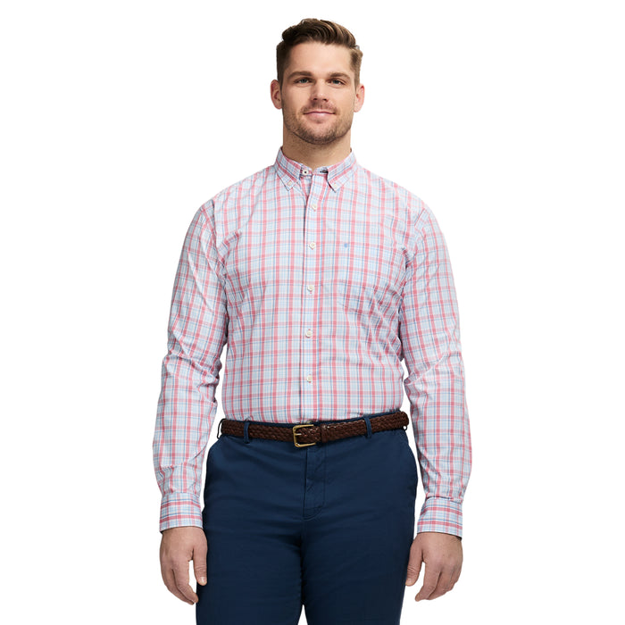 izod BIG & TALL PERFORMANCE COMFORT LONG SLEEVE PLAID BUTTON DOWN SHIRT - MAUVEGLOW