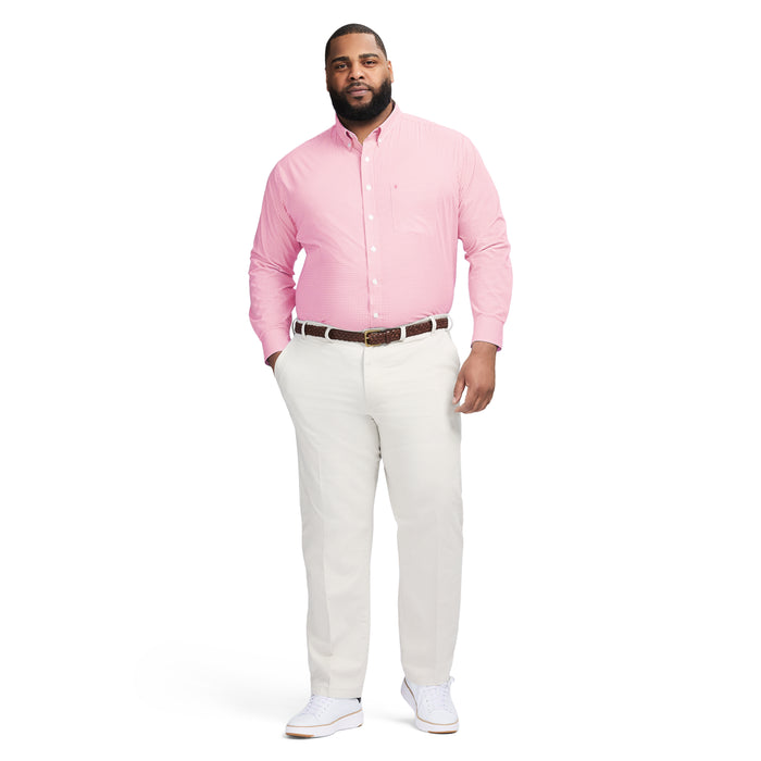 Izod BIG & TALL PERFORMANCE COMFORT LONG SLEEVE PLAID BUTTON DOWN SHIRT - PINK CARNATION