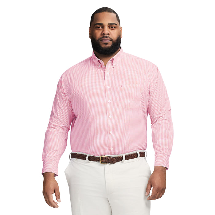 izod BIG & TALL PERFORMANCE COMFORT LONG SLEEVE PLAID BUTTON DOWN SHIRT - PINK CARNATION