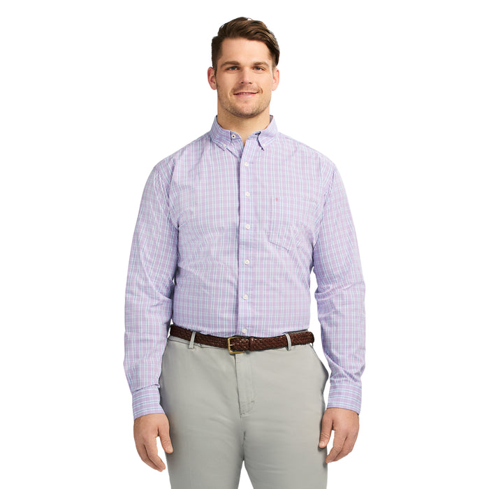 izod BIG & TALL PERFORMANCE COMFORT LONG SLEEVE PLAID BUTTON DOWN SHIRT - VIOLA