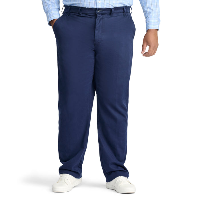 izod BIG & TALL PERFORMANCE FLAT FRONT CHINO PANTS - NAVY