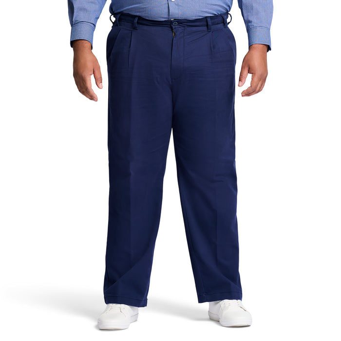 izod BIG & TALL PERFORMANCE FLAT FRONT CHINO PANTS - NAVY
