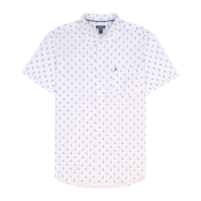 Izod BREEZE SHORT SLEEVE PRINTED BUTTON DOWN SHIRT - BRIGHT WHITE