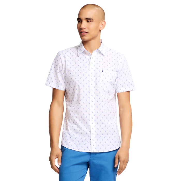 izod BREEZE SHORT SLEEVE PRINTED BUTTON DOWN SHIRT - BRIGHT WHITE