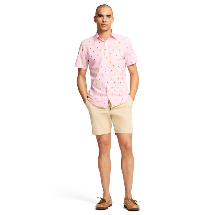 Izod BREEZE SHORT SLEEVE PRINTED BUTTON DOWN SHIRT - FAIRY TALE PINK