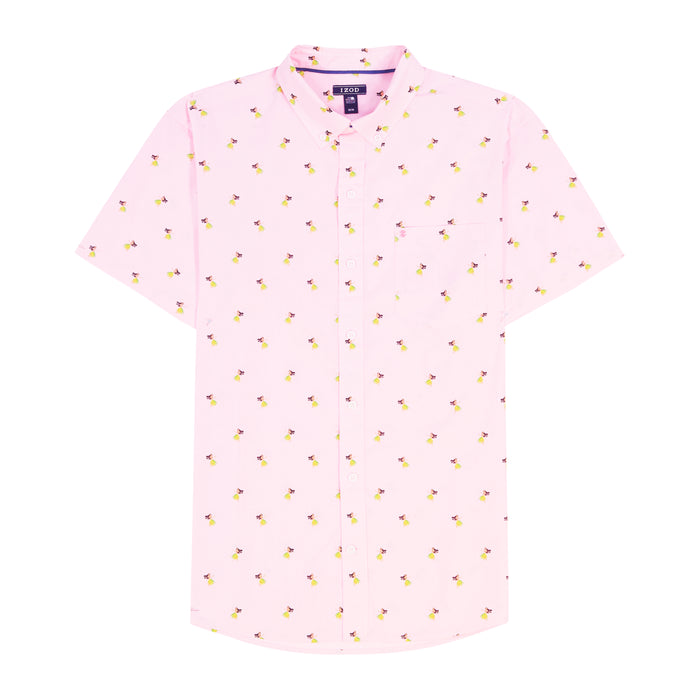 Izod BREEZE SHORT SLEEVE PRINTED BUTTON DOWN SHIRT - FAIRY TALE PINK