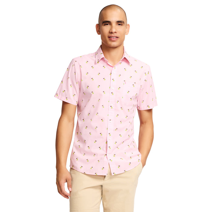 izod BREEZE SHORT SLEEVE PRINTED BUTTON DOWN SHIRT - FAIRY TALE PINK