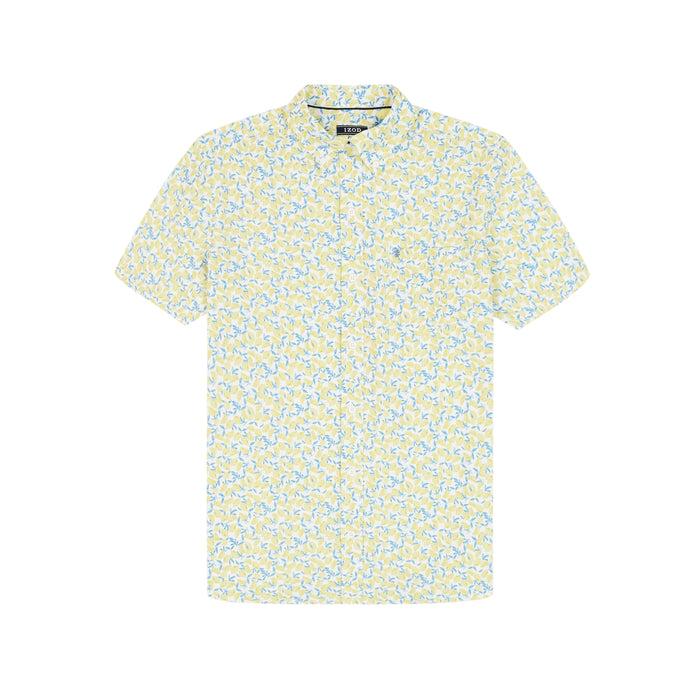 Izod BREEZE SHORT SLEEVE PRINTED BUTTON DOWN SHIRT - LEMON MERINGUE