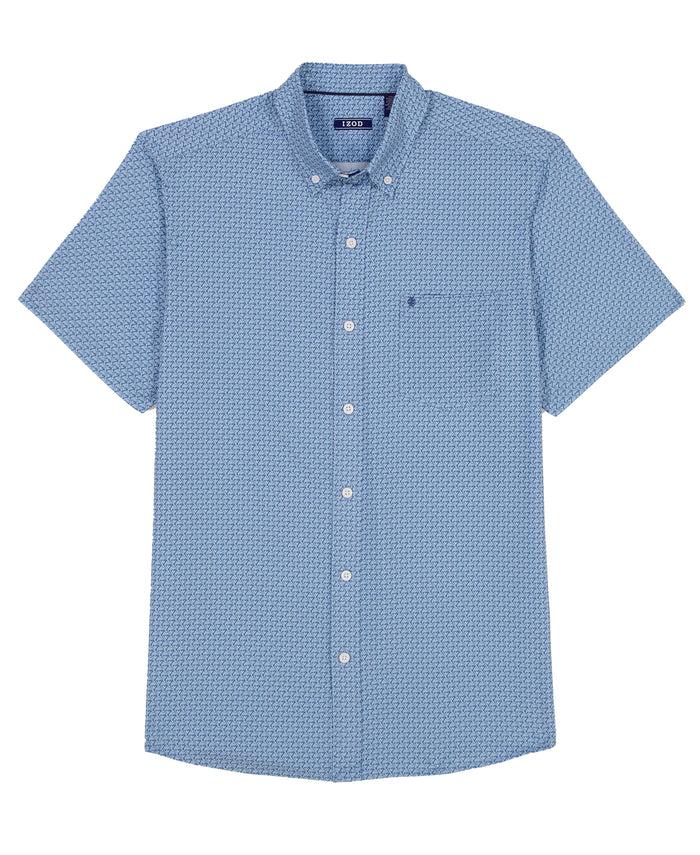 Izod BREEZE SHORT SLEEVE PRINTED BUTTON DOWN SHIRT - PLACID BLUE