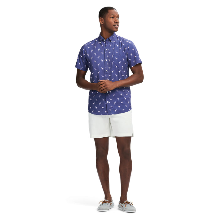 Izod BREEZE SHORT SLEEVE PRINTED BUTTON DOWN SHIRT - SKIPPER BLUE