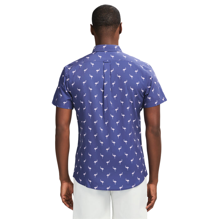 Izod BREEZE SHORT SLEEVE PRINTED BUTTON DOWN SHIRT - SKIPPER BLUE