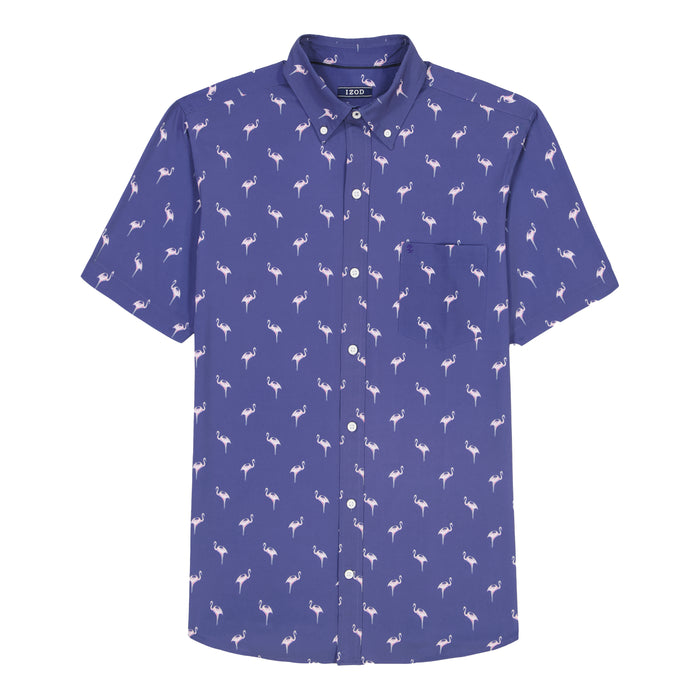 Izod BREEZE SHORT SLEEVE PRINTED BUTTON DOWN SHIRT - SKIPPER BLUE