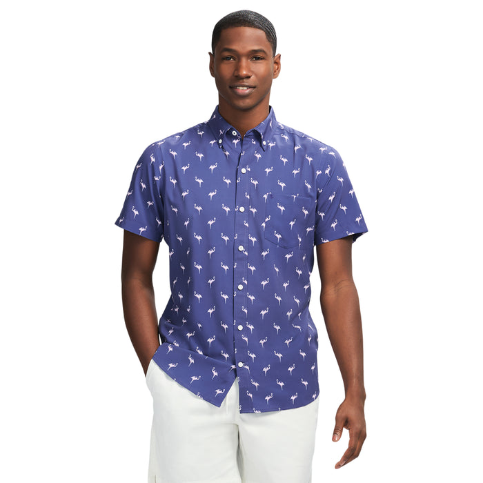 izod BREEZE SHORT SLEEVE PRINTED BUTTON DOWN SHIRT - SKIPPER BLUE