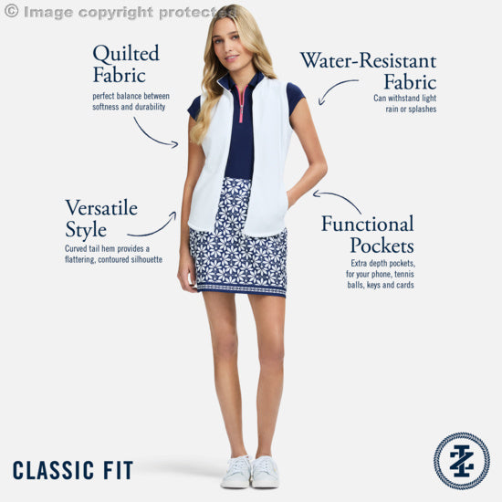 Izod CASSIE PERFORMANCE STRETCH ZIP-UP ATHLETIC LIGHTWEIGHT VEST - BRIGHT WHITE