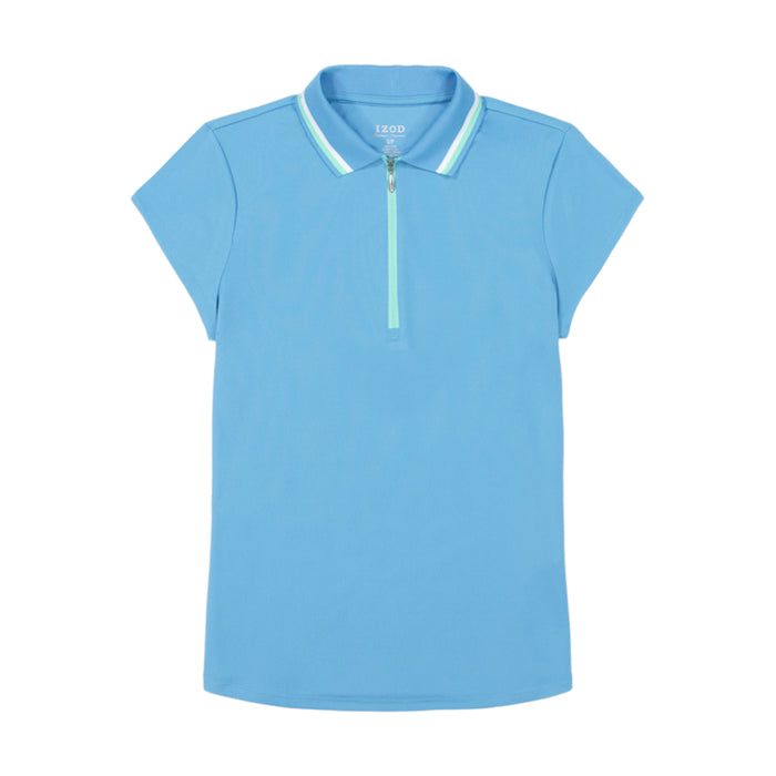 Izod CHLOE PERFORMANCE STRETCH CAP-SLEEVE POLO - AZURE BLUE