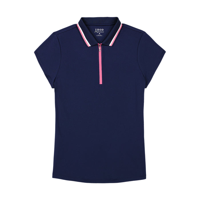 Izod CHLOE PERFORMANCE STRETCH CAP-SLEEVE POLO - MEDIEVAL BLUE