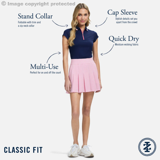 Izod CHLOE PERFORMANCE STRETCH CAP-SLEEVE POLO - MEDIEVAL BLUE