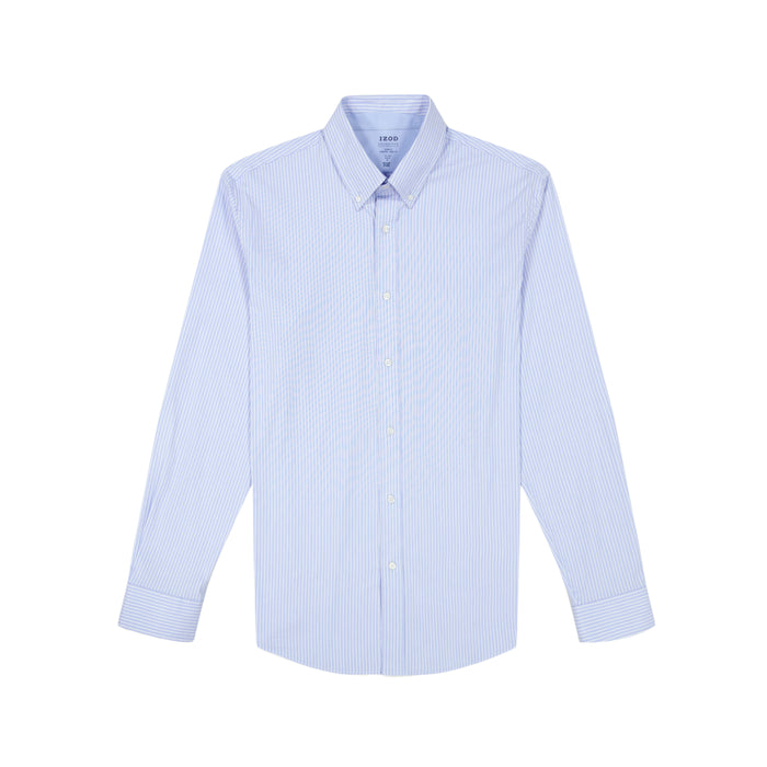 Izod COOL FX STRIPE BUTTON DOWN DRESS SHIRT SLIM - BLUE BIRD