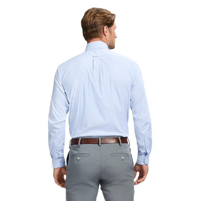 Izod COOL FX STRIPE BUTTON DOWN DRESS SHIRT SLIM - BLUE BIRD