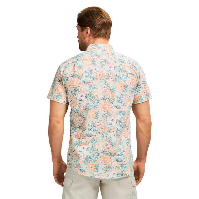 Izod DOCKSIDE SHORT SLEEVE CHAMBRAY PRINTS - ALMOND CREAM