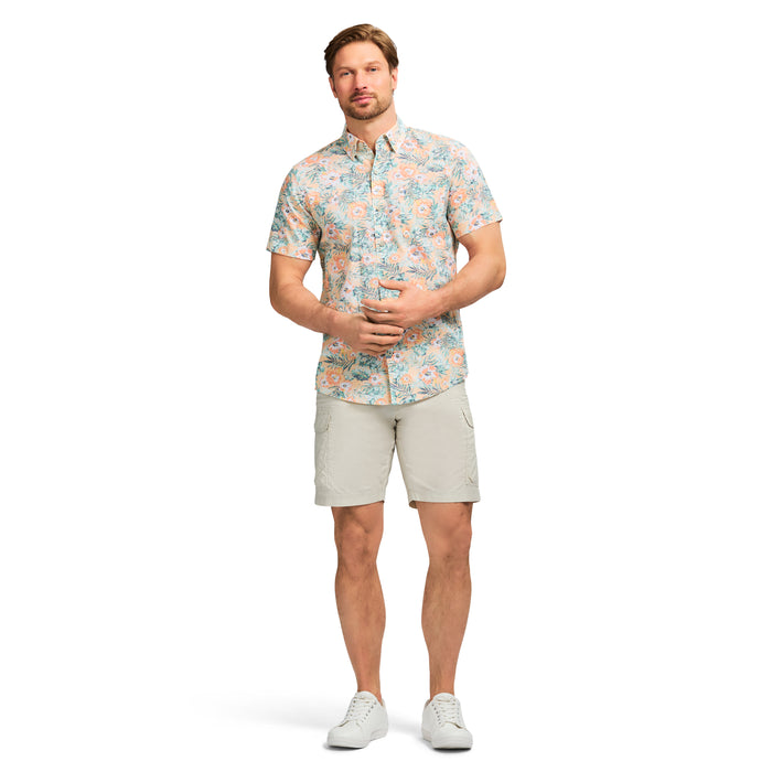 Izod DOCKSIDE SHORT SLEEVE CHAMBRAY PRINTS - ALMOND CREAM