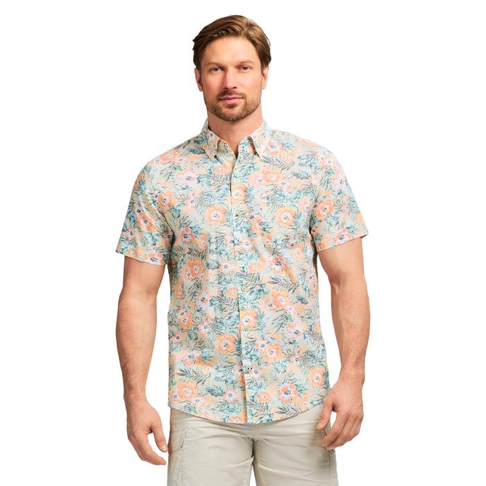 izod DOCKSIDE SHORT SLEEVE CHAMBRAY PRINTS - ALMOND CREAM