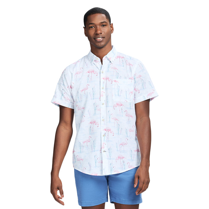 izod DOCKSIDE SHORT SLEEVE CHAMBRAY PRINTS - BRIGHT WHITE