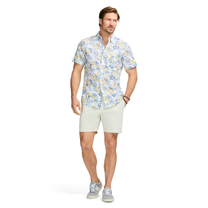 Izod DOCKSIDE SHORT SLEEVE CHAMBRAY PRINTS - BRIGHT WHITE
