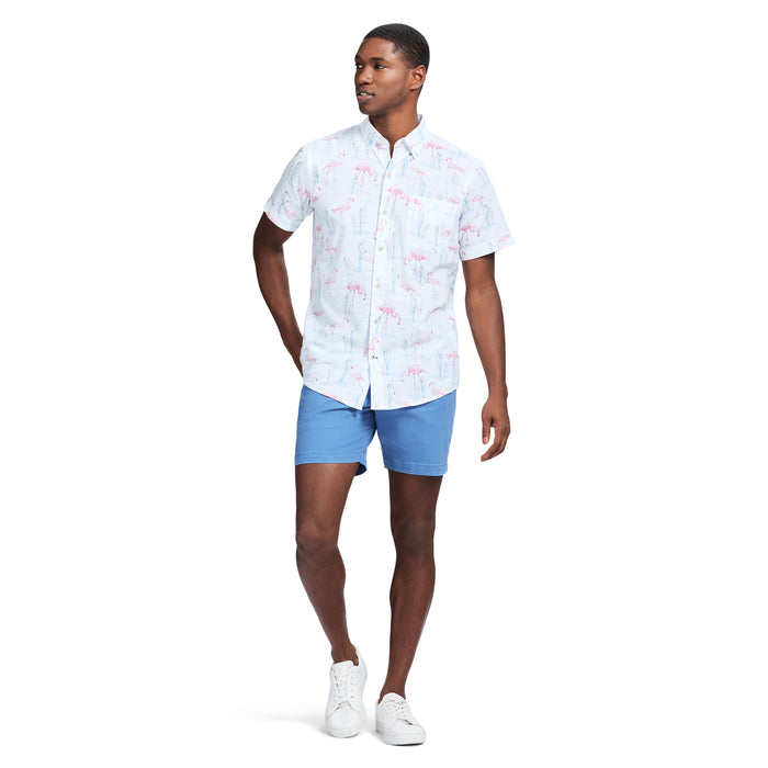 Izod DOCKSIDE SHORT SLEEVE CHAMBRAY PRINTS - BRIGHT WHITE