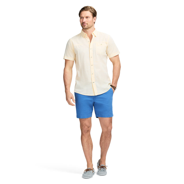 Izod DOCKSIDE SHORT SLEEVE CHAMBRAY SHIRT - BANANA CREAM