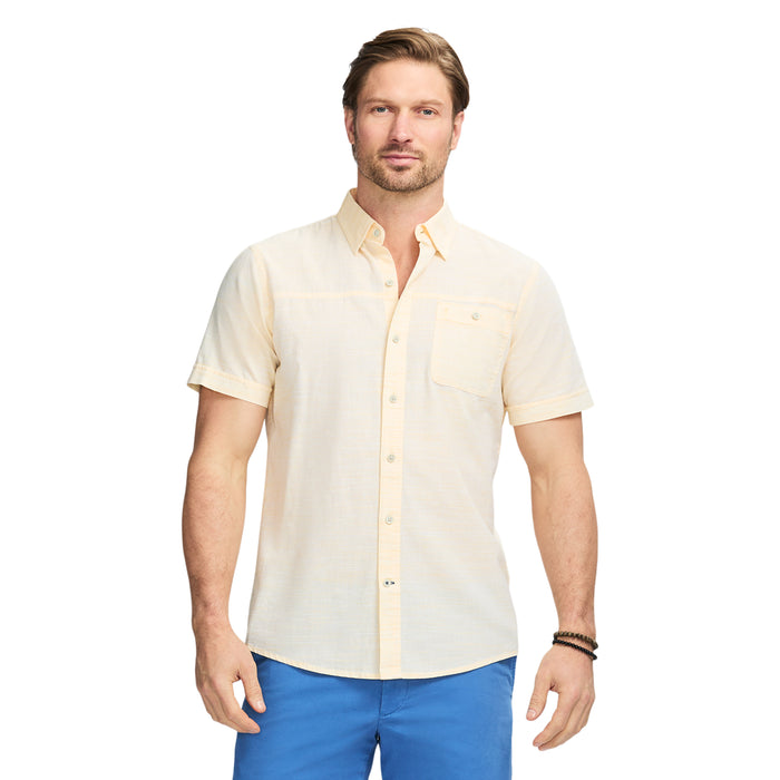 izod DOCKSIDE SHORT SLEEVE CHAMBRAY SHIRT - BANANA CREAM
