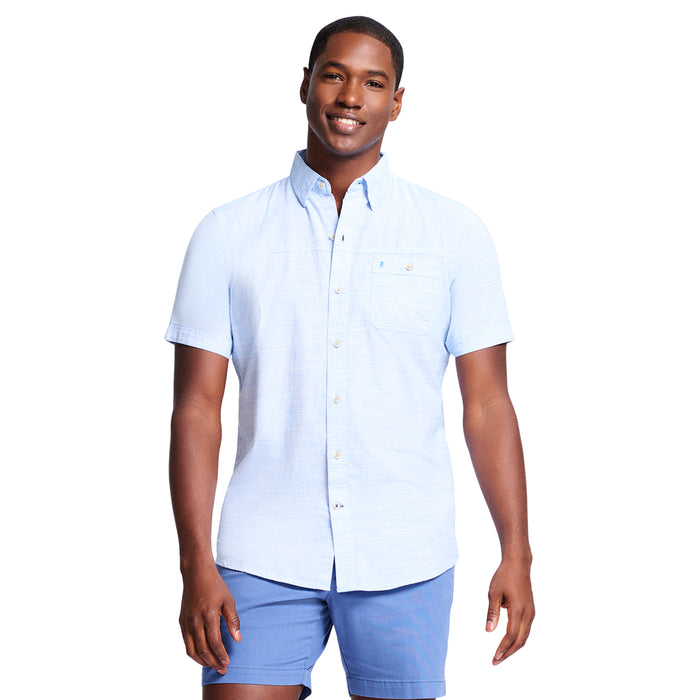 izod DOCKSIDE SHORT SLEEVE CHAMBRAY SHIRT - BLUE REVIVAL