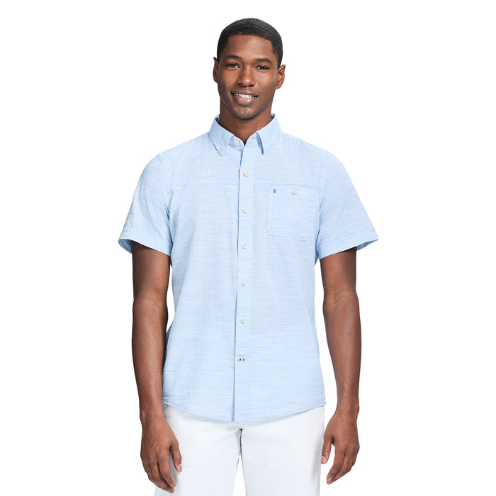 izod DOCKSIDE SHORT SLEEVE CHAMBRAY SHIRT - BLUE REVIVAL