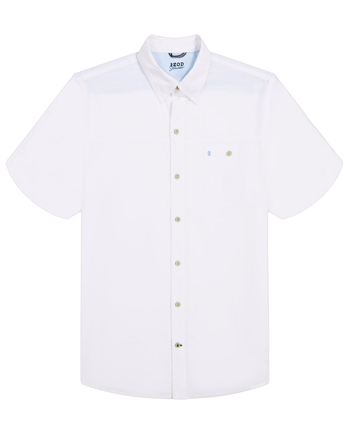 Izod DOCKSIDE SHORT SLEEVE CHAMBRAY SHIRT - BRIGHT WHITE