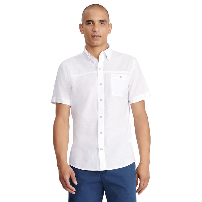 izod DOCKSIDE SHORT SLEEVE CHAMBRAY SHIRT - BRIGHT WHITE