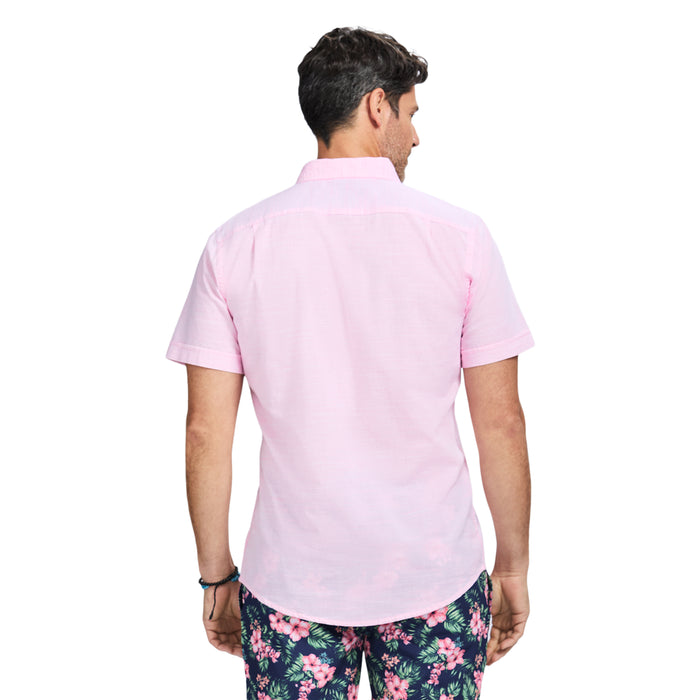 Izod DOCKSIDE SHORT SLEEVE CHAMBRAY SHIRT - PINK CARNATION