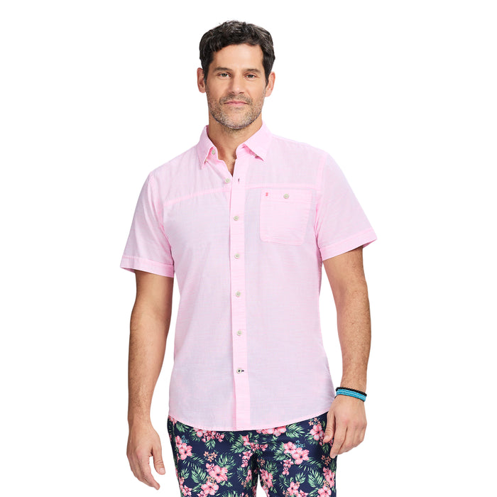 izod DOCKSIDE SHORT SLEEVE CHAMBRAY SHIRT - PINK CARNATION