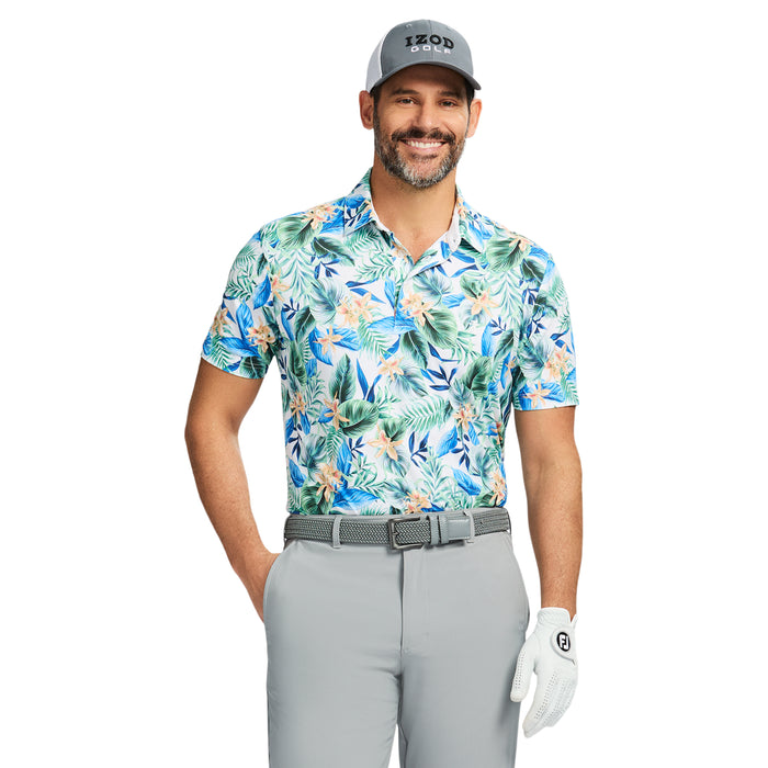 izod GOLF SWINGFLEX ELITE PRINTED POLO - BRIGHT WHITE