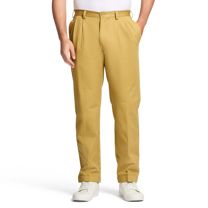 izod AMERICAN CHINO DOUBLE PLEATED PANT - KHAKI